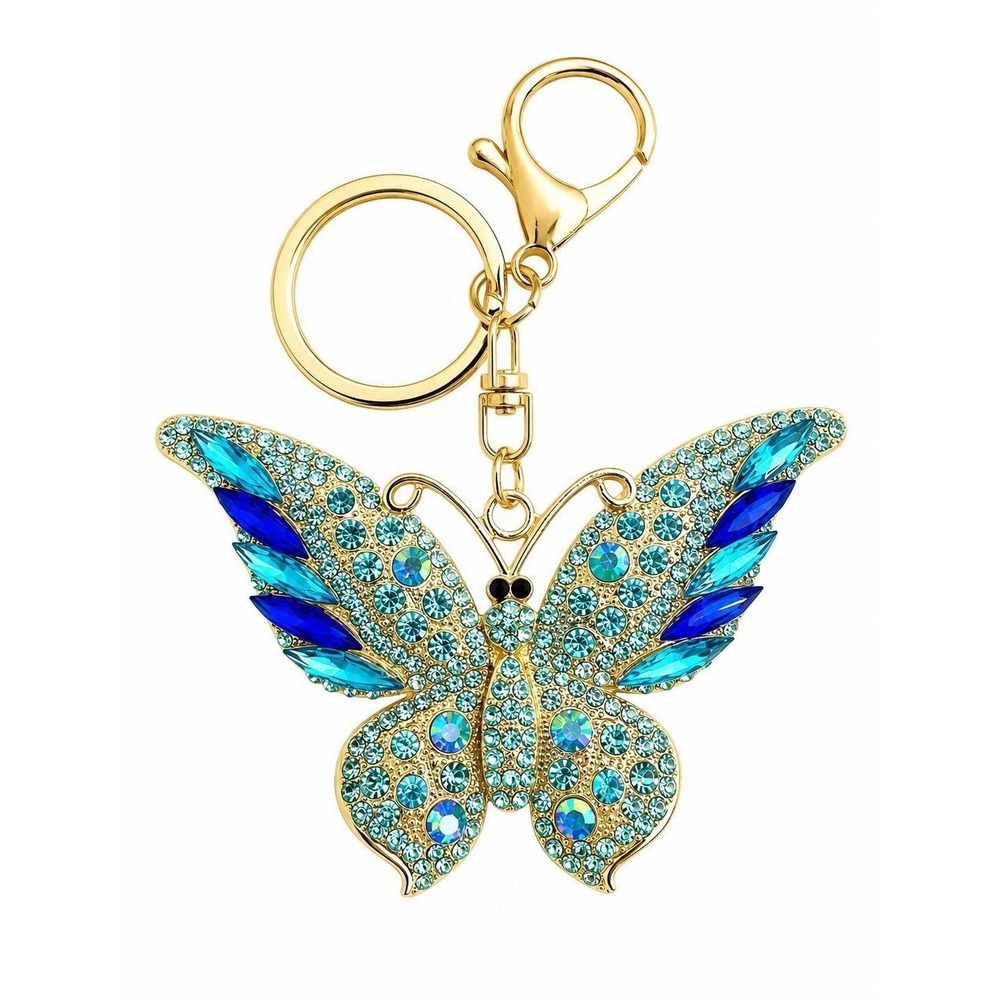 PC-60. Blue Rhinestone Butterfly Purse Charm / Keychain